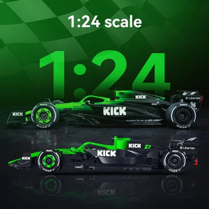 1:24 scale model car with 'KICK' branding on a green and black background