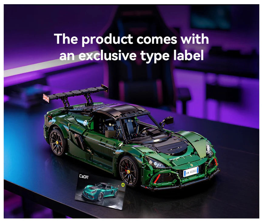 Green toy car on a dark surface with a purple background