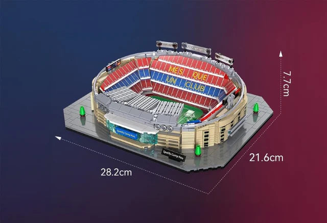 Model of a stadium with dimensions indicated on a gradient background