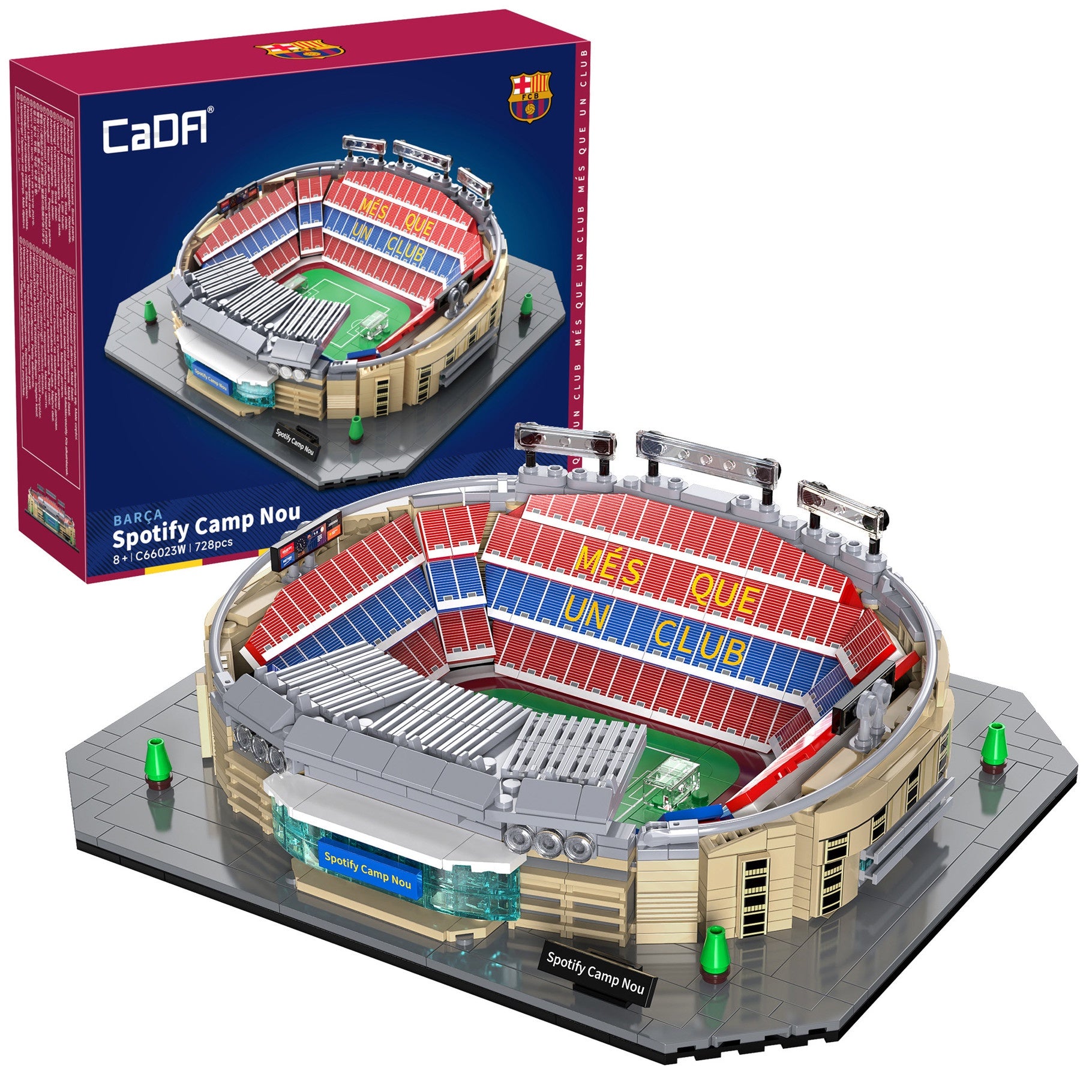 Model of a stadium with 'CaDA' branding and packaging in the background