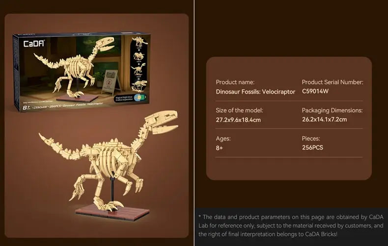 CaDA Dinosaur Fossils - Velociraptor Brick Model Kits, image 3
