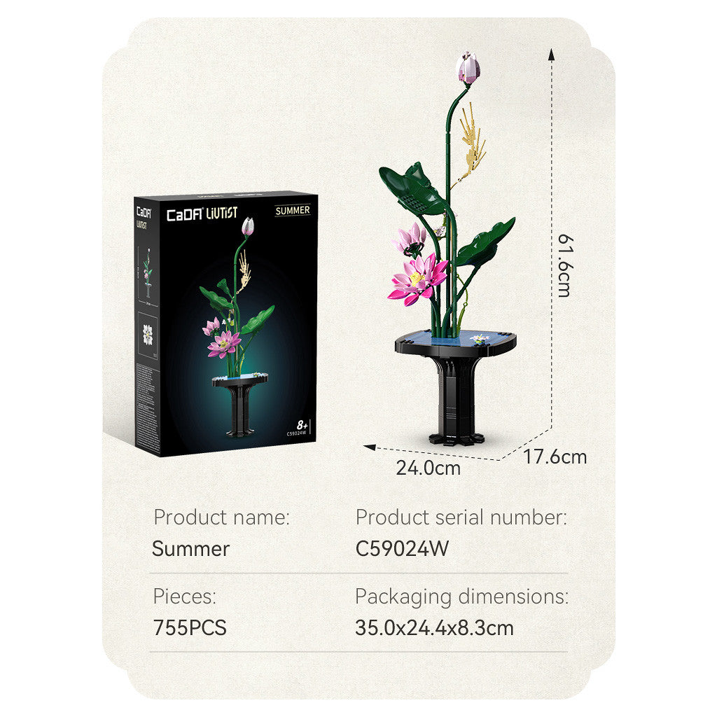 Product packaging with floral design, dimensions, and serial number on a white background