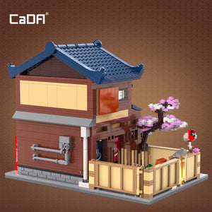 CaDA Japanese-Onsen Facility Brick Model Kits featuring a traditional-style Japanese bathhouse with cherry blossom.