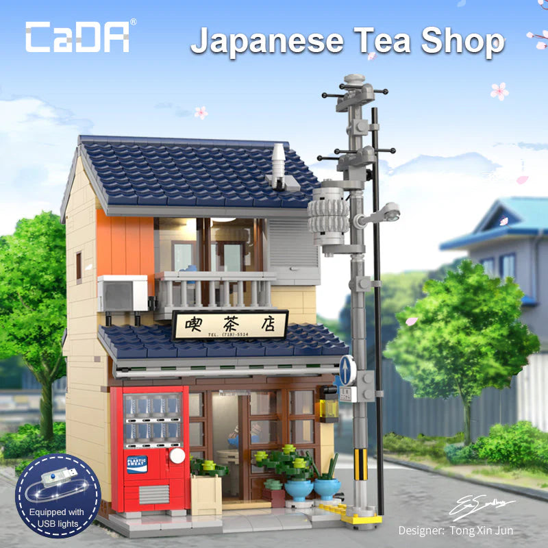 Model of a Japanese tea shop with CaDA branding on a clear day.
