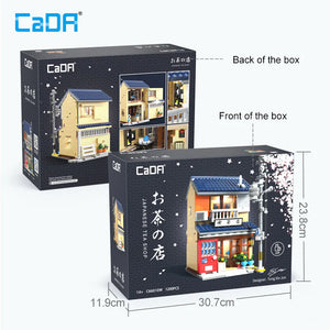 Cada toy building set packaging with front and back views and dimensions.