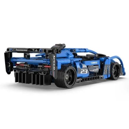 Blue toy race car model on a white background