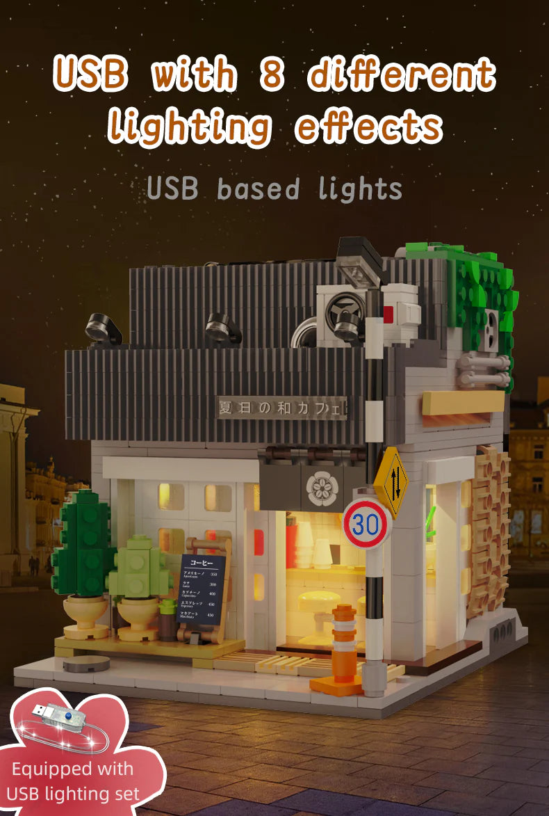 CaDA Summer Japanese Coffee Shop Brick Model Kits with USB and 8 different lighting effects