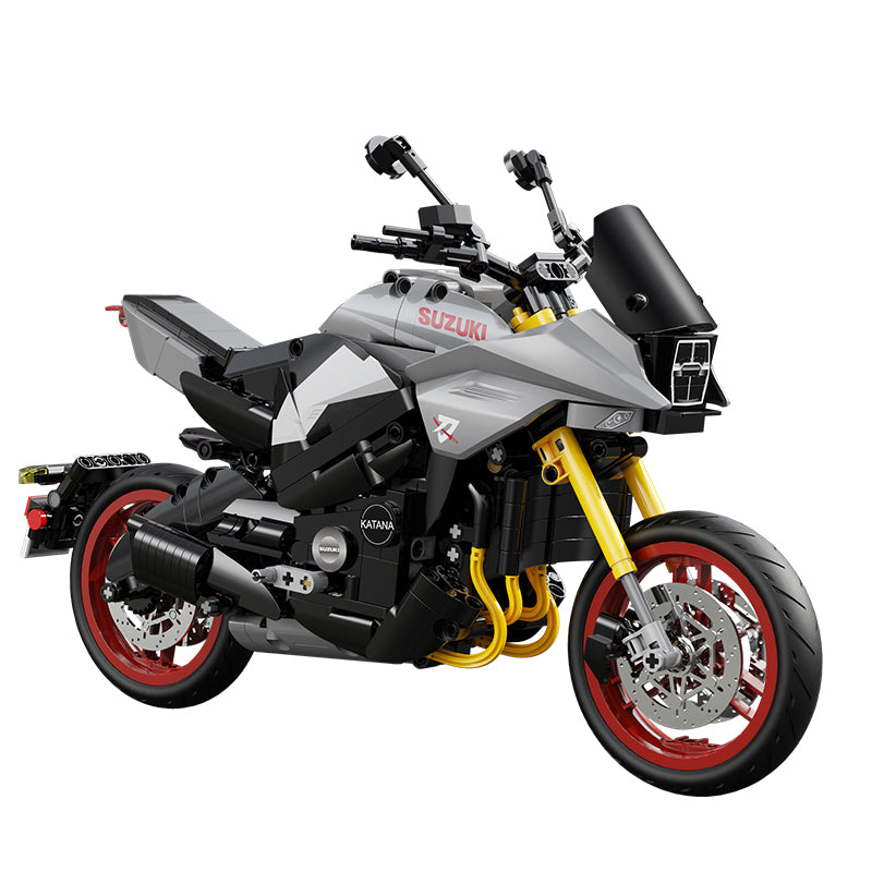 Model motorcycle with Suzuki branding on a white background