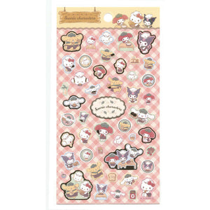 Sheet of cartoon character stickers with a pink checkered background
