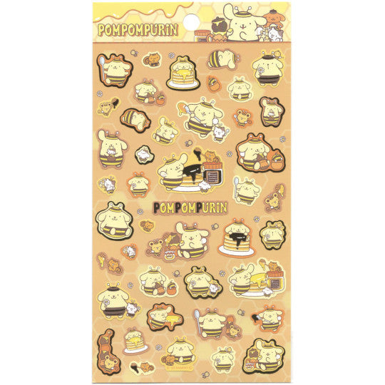 Sheet of Pompompurin stickers with various designs on a beige background