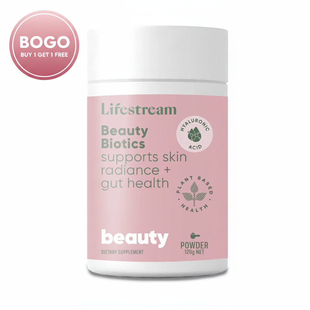 Lifestream Beauty Biotics dietary supplement container on a white background