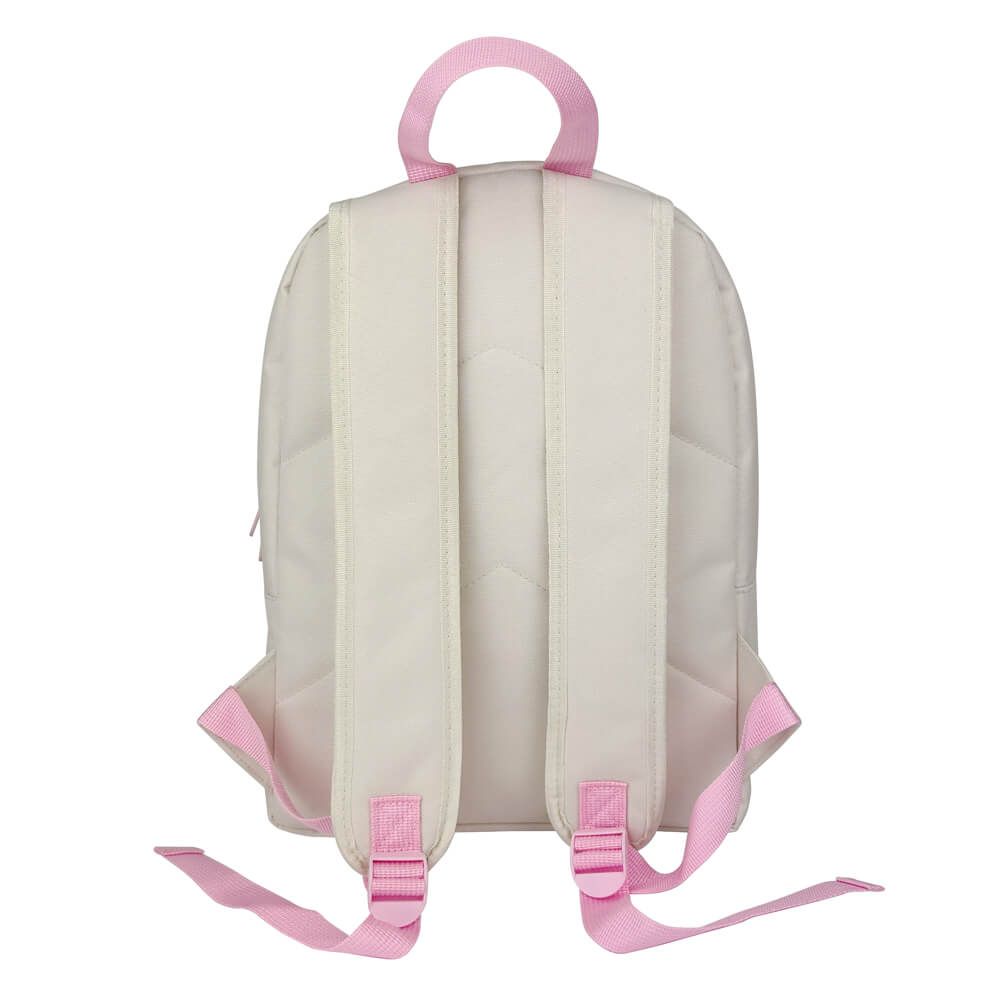 White backpack with pink straps on a white background