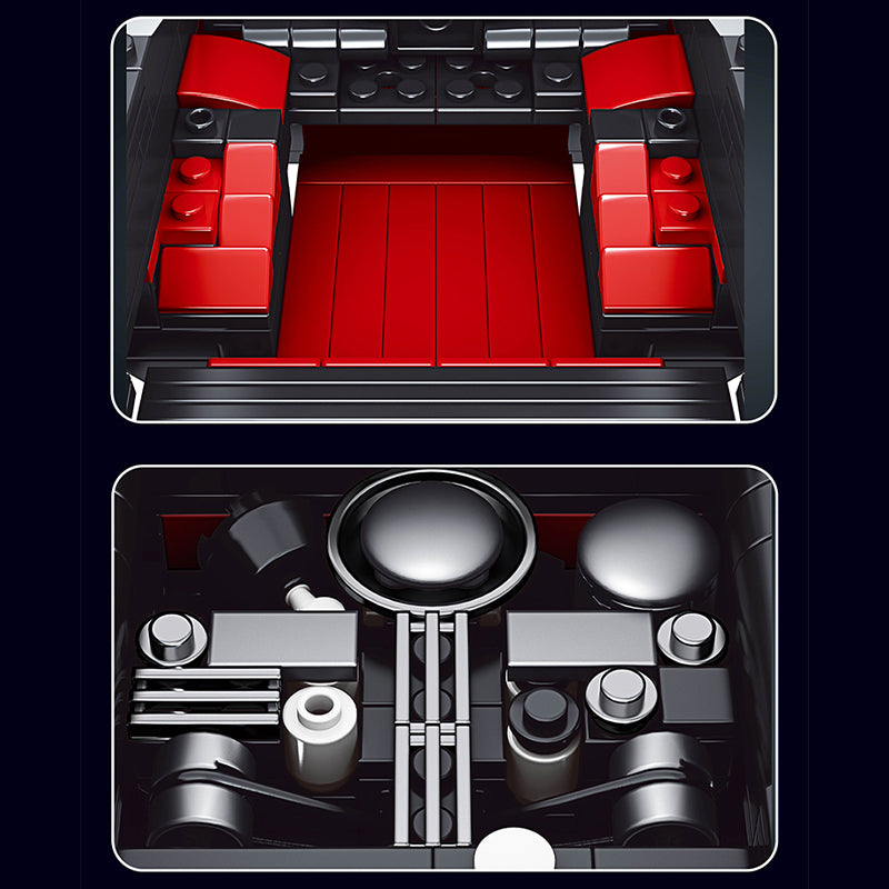 Mould King 10012S Cadi-Elrado Car Model Building Toy Set interior detail featuring red seating and dashboard components.