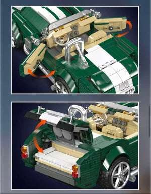 Close-up of a detailed model car with visible components on a dark background.