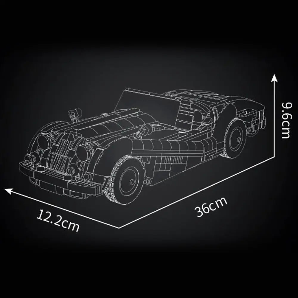 3D model of a car with dimensions indicated on a black background