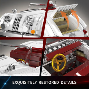 Close-up of a model car with detailed interior and exterior components, labeled 'Exquisitely Restored Details'.