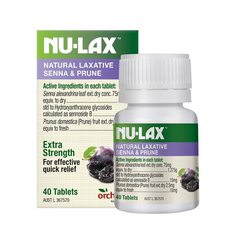 Nulax Natural Laxative Tablets with Senna and Prunes 40 Tablets, General