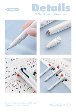 Pen with detachable cap and ink cartridges on a light blue background, featuring Planwith branding.