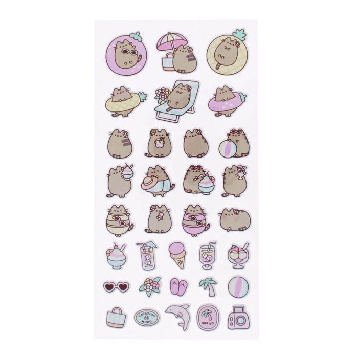 Sheet of cartoon character stickers with various poses and accessories on a white background