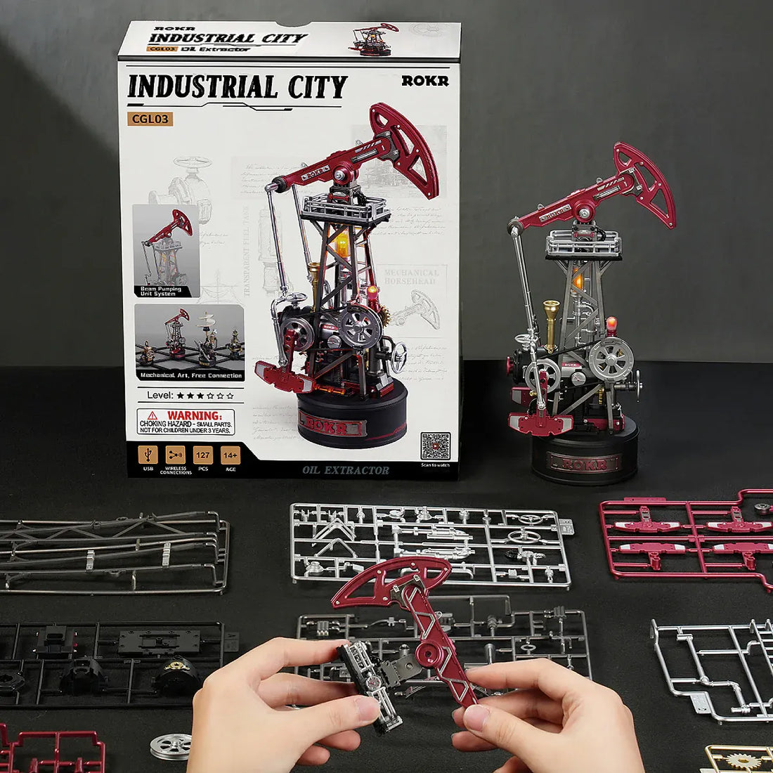 ROKR Oil Pump Jack Mechanical 3D Puzzle DIY Kit, image 4