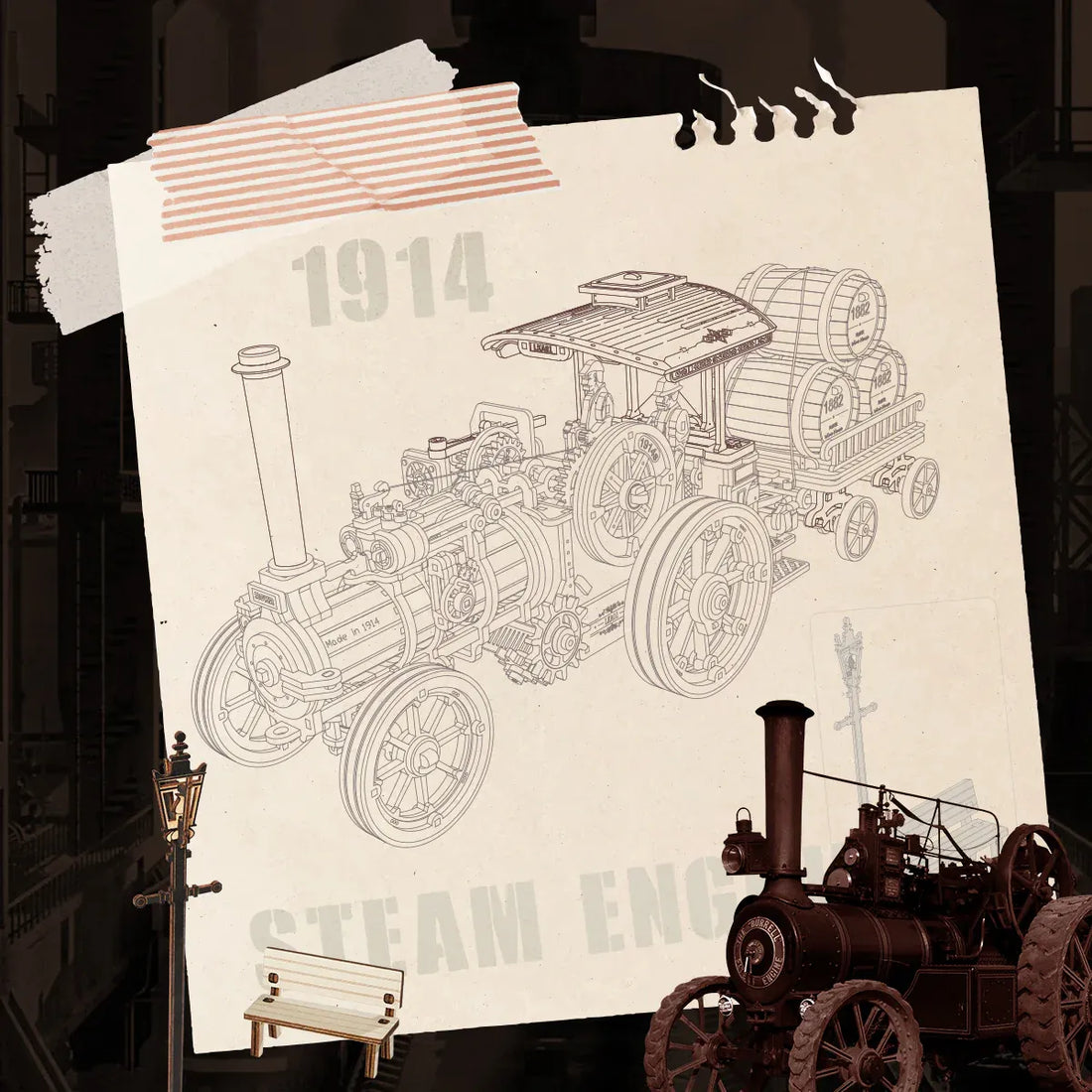 ROKR Steam Engine Mechanical 3D Puzzle DIY Kit, image 11