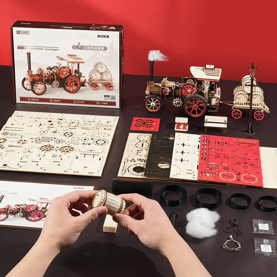 ROKR Steam Engine Mechanical 3D Puzzle DIY Kit, image 13
