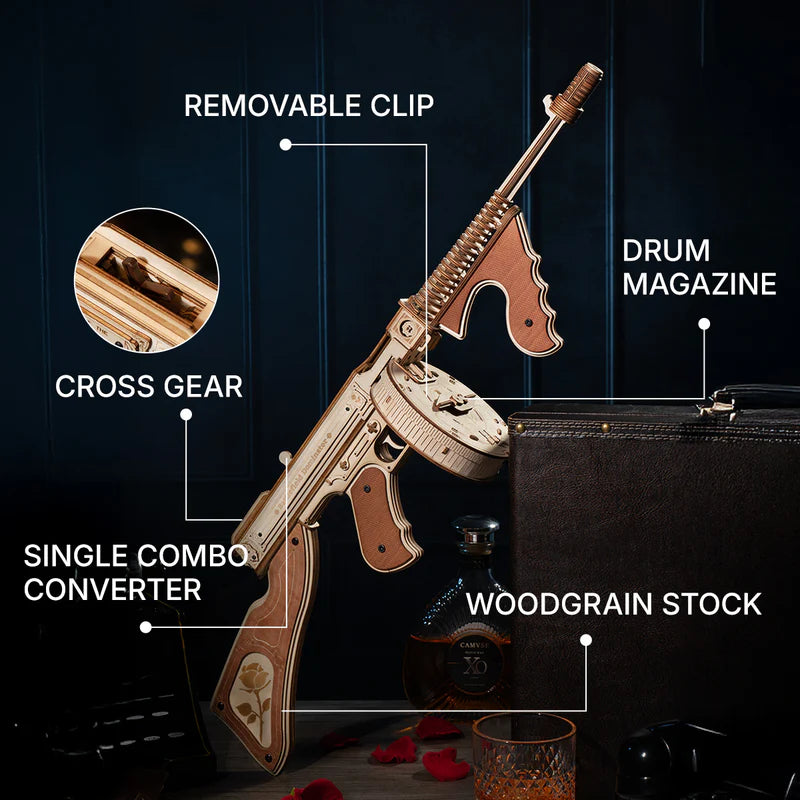 ROKR Thompson Submachine Gun DIY 3D Wooden Puzzles - Tommy Gun, image 4