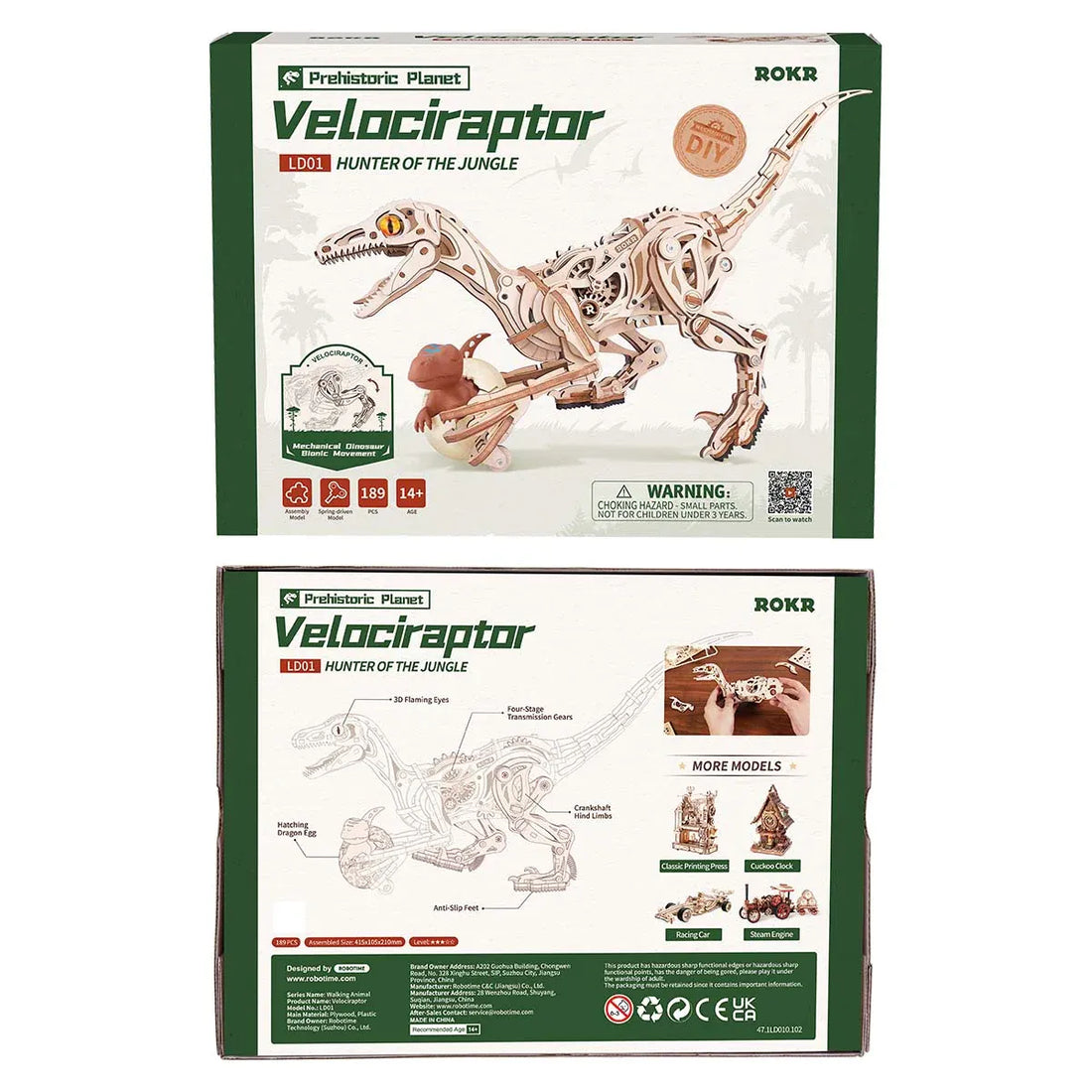 ROKR Velociraptor Mechanical Dinosaur 3D Puzzle DIY Kit -189 Pieces - LD01, image 9
