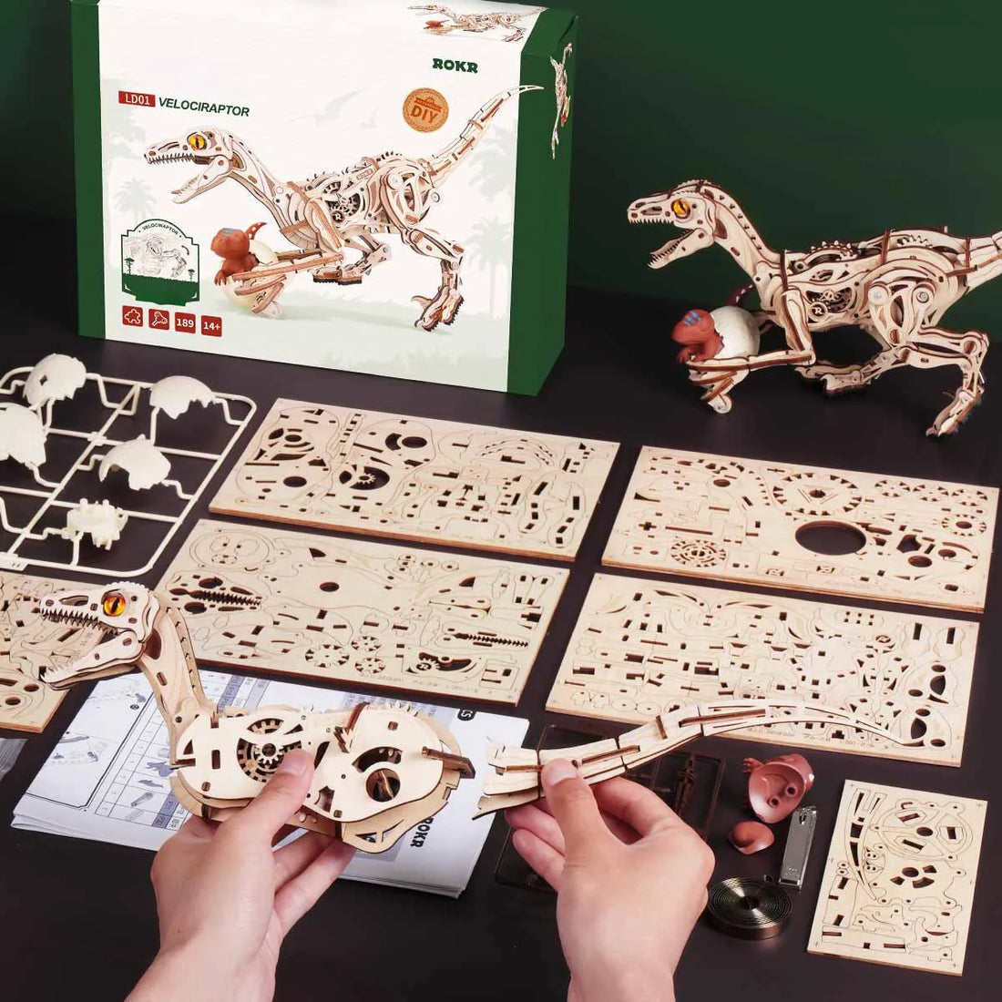 ROKR Velociraptor Mechanical Dinosaur 3D Puzzle DIY Kit -189 Pieces - LD01, image 8