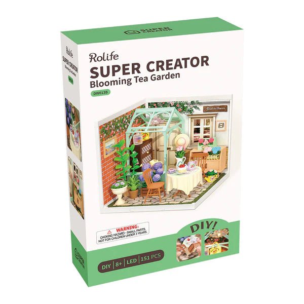 Rolife Super Creator Blooming Tea Garden packaging on a white background