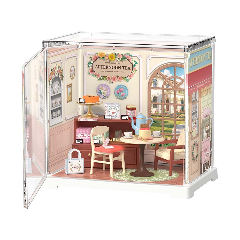 Miniature model of a tea room with furniture and decor