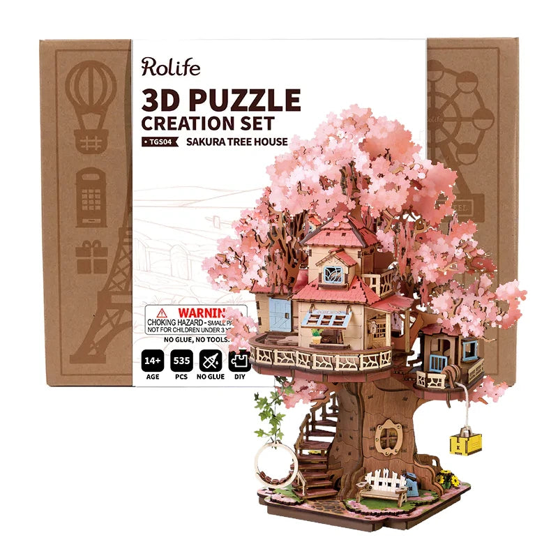 Rolife Sakura Tree House 3D Wooden Puzzles, image 2