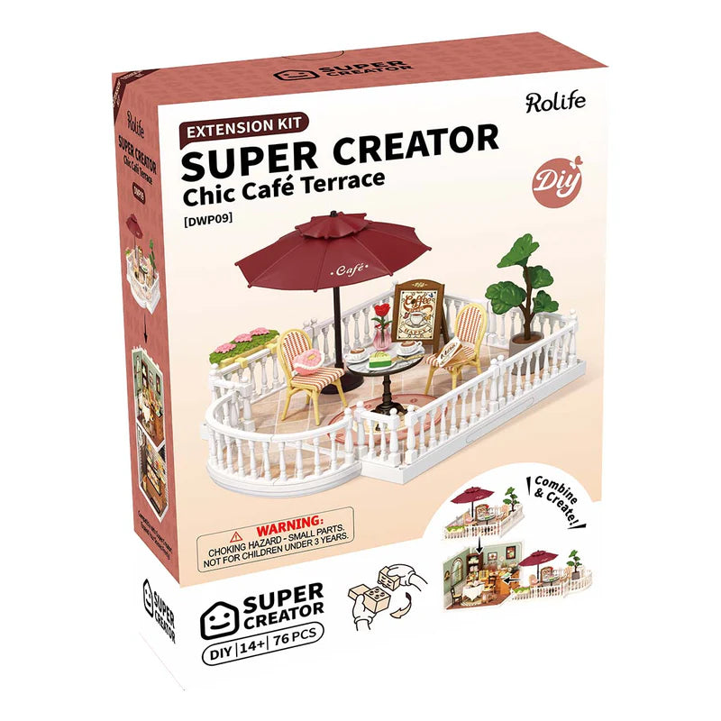 Rolife Super Creator Chic Café Terrace extension kit packaging on a white background
