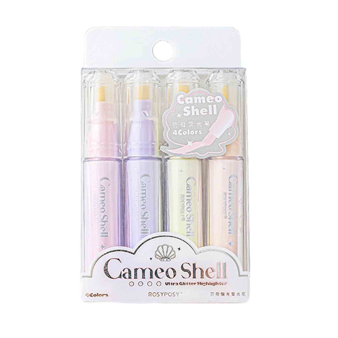 RosyPosy Cameo Shell Sparkling Highlighter Markers 4 Colors/Pack