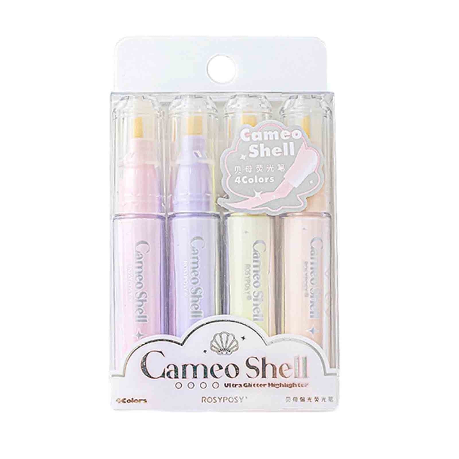 Pack of Cameo Shell highlighters with pastel colors on a white background