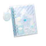 Clear planner with star design and 'Stars Here See' text, featuring a small blue ball and star-shaped object on a white background.