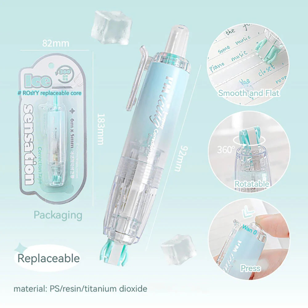 RosyPosy "ICING" Collection Soft Ice Penetration Push Correction Tape with replaceable core and dreamy design.