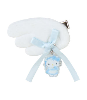 White cloud-shaped pouch with a blue bow and Hello Kitty charm on a white background