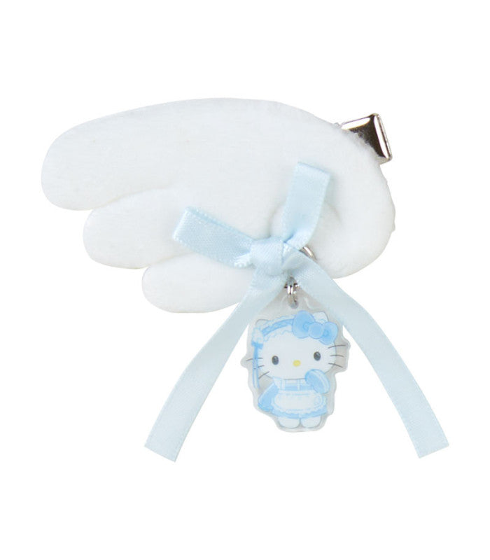 White cloud-shaped pouch with a blue bow and Hello Kitty charm on a white background