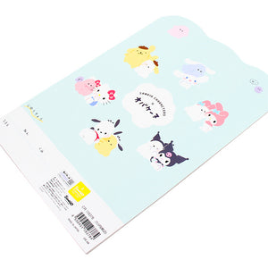 Sticker sheet with cartoon characters on a light blue background