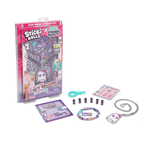 Sticki Rolls jewelry making kit with packaging, beads, and tools on a white background