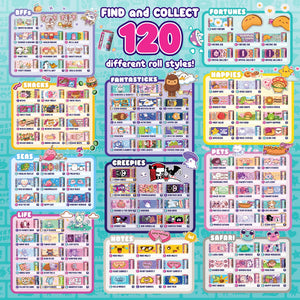 Colorful chart with various roll styles and categories on a blue background
