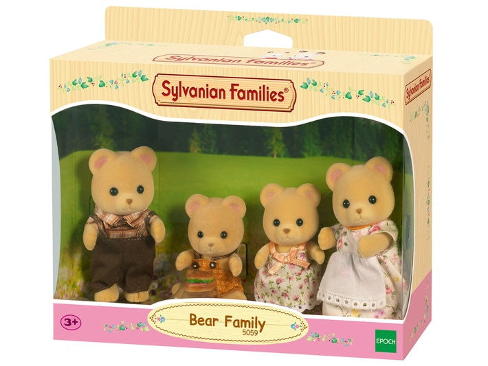Sylvanian Families Bear Family set in packaging with a green forest background