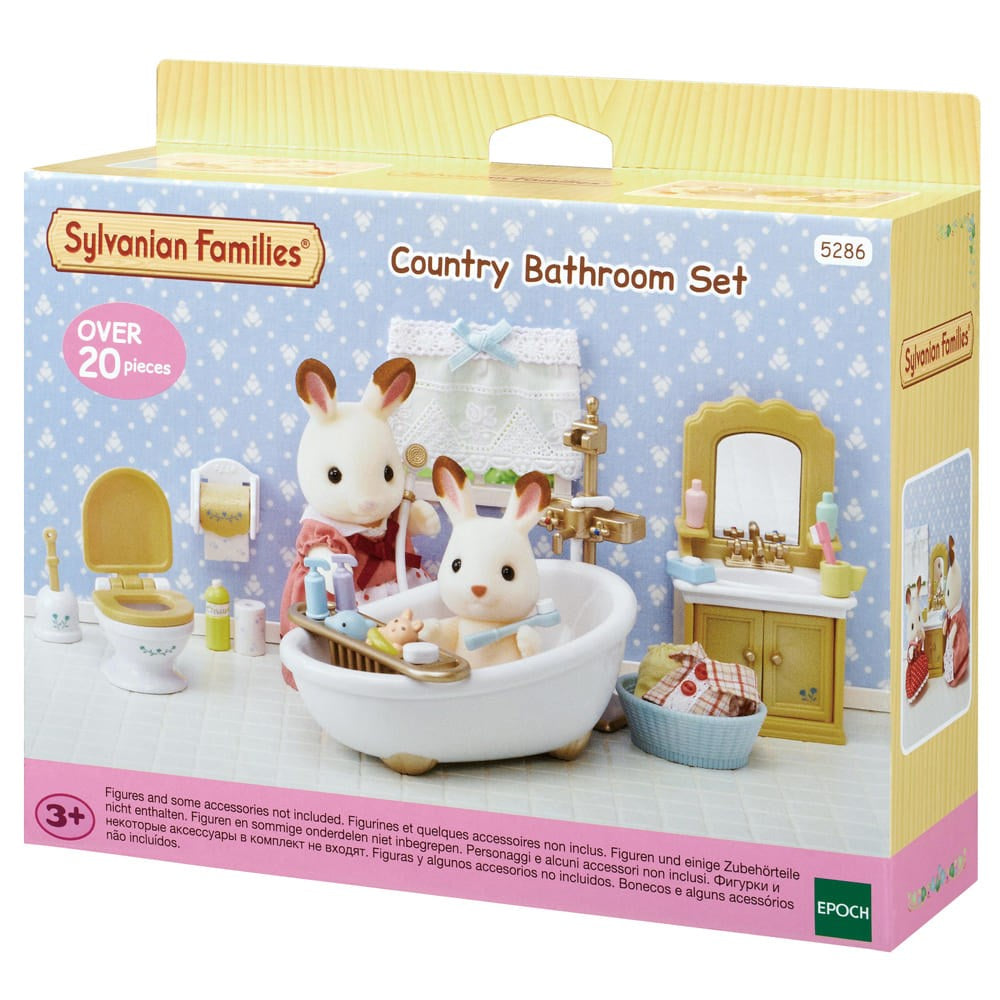 Boxed Sylvanian Families Country Bathroom Set with figures and accessories.