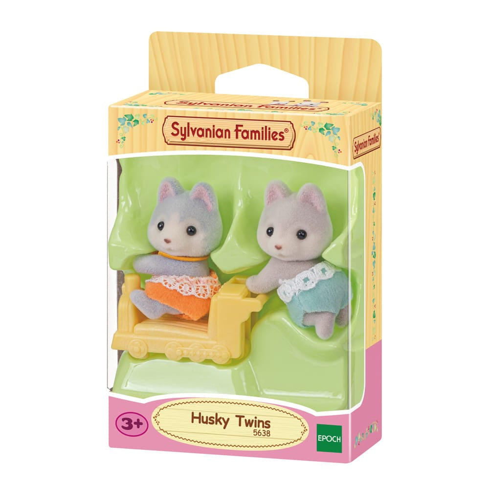 Sylvanian Families Husky Twins toy set in packaging on a white background