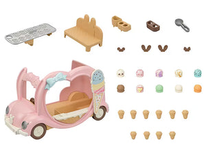 Toy ice cream truck set with various accessories on a white background
