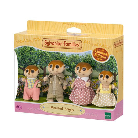 Sylvanian Families meerkat family set in packaging with a scenic background