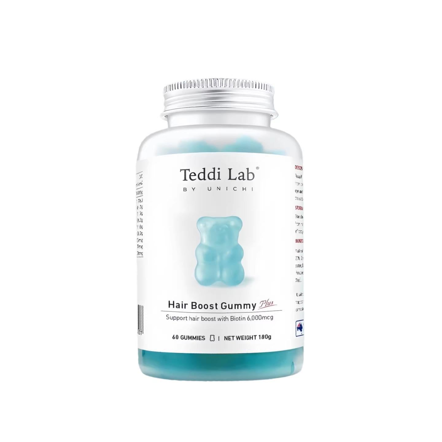Bottle of Teddi Lab Hair Boost Gummy on a white background