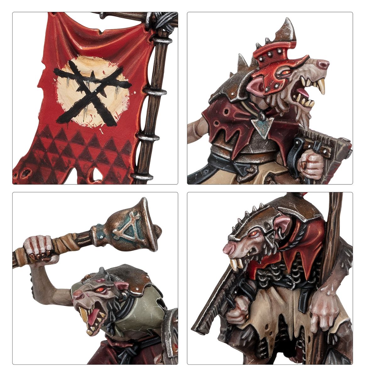 Warhammer Age of Sigmar Introductory Set miniatures featuring Skaven warriors and banners.