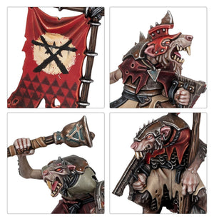 Warhammer Age of Sigmar Introductory Set miniatures featuring Skaven warriors and banners.